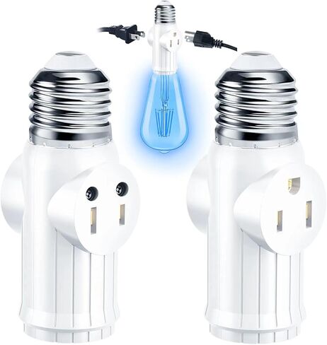 مقبس إضاءة لمحول التوصيل (عبوة من قطعتين)، محول مقبس لمبة إضاءة 2&3 شقوق، محول مقبس إضاءة احترافي من مواد مقاومة للحرارة، محول قابس لمبة إضاءة لمقابس التوسيع - أسود in Kuwait