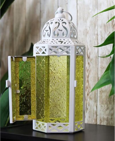 VELA LANTERNS 3pk شمعة مغربية فانوس ديكور حامل شموع مصباح للطاولة أو التعليق، ديكور المنزل الداخلي، الفناء الخارجي أو الشرفة، حفلات الزفاف، معدن أسود، متوسط، زجاج أزرق كوبالت in Kuwait