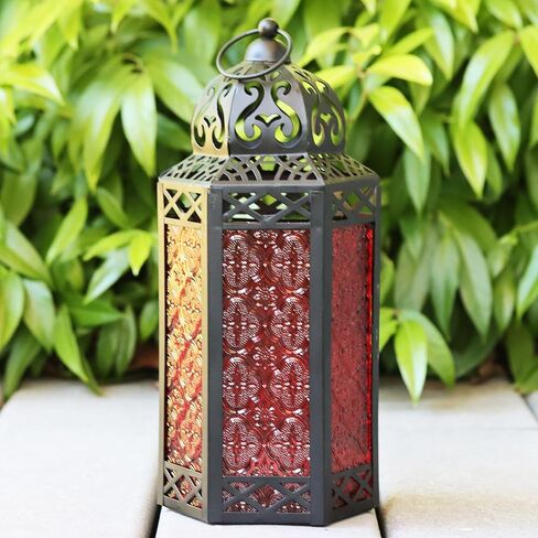 VELA LANTERNS 3pk شمعة مغربية فانوس ديكور حامل شموع مصباح للطاولة أو التعليق، ديكور المنزل الداخلي، الفناء الخارجي أو الشرفة، حفلات الزفاف، معدن أسود، متوسط، زجاج أزرق كوبالت in Kuwait