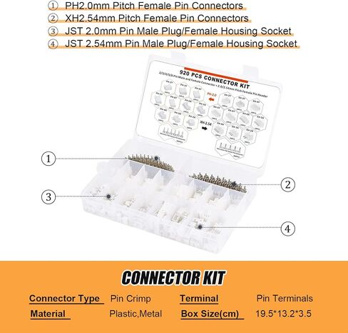 920PCS Terminals Assortment Kit (HX2.54+PH2.0) 2/3/4/5/6Pin Plug with Terminal Wires Cables Socket Header Wire Connectors Kit in Saudi Arabia