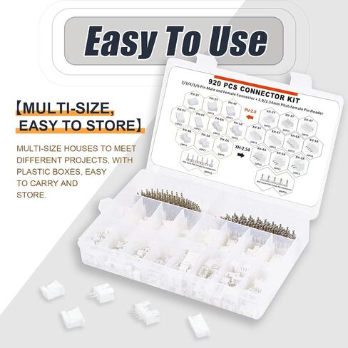 920PCS Terminals Assortment Kit (HX2.54+PH2.0) 2/3/4/5/6Pin Plug with Terminal Wires Cables Socket Header Wire Connectors Kit in Saudi Arabia