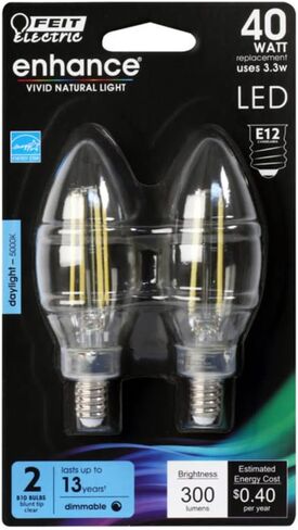 Feit Electric BPCTC40950CAFIL/2/RP 40W EQ DM Candelabra LED Light Bulb, 2 Bulbs in Saudi Arabia