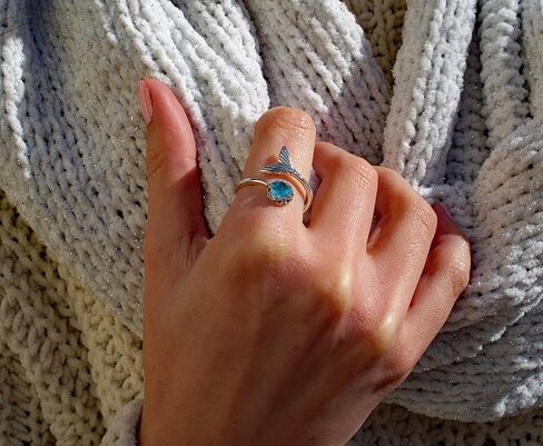 Recycled Early 1900's Olive Green Wine Bottle Mermaid Ring in Sterling Silver in Saudi Arabia