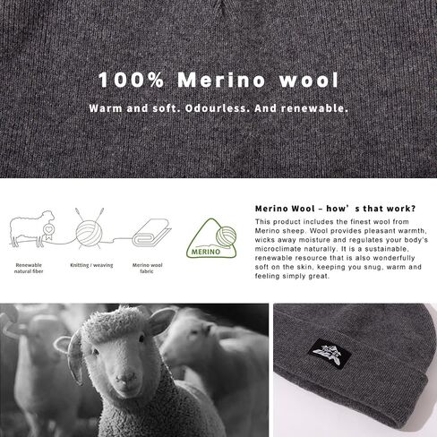 TOP-EX PolarWool™ Beanie Hats Men Women 100% Merino Wool Winter Warm Cap for Outdoor, Double Layer or Fleece Lined M-XXL in Kuwait