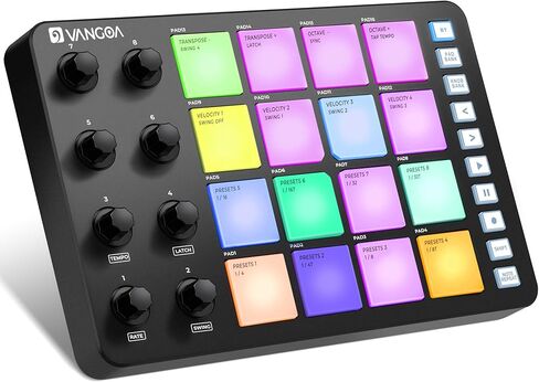Vangoa Beat Maker Machine with 16 RGB Pads, Wireless USB Midi Velocity Drum Pad Controller 8 Knobs, Aftertouch Beating Machine with Note Repeat for Music Production Beginners, Daw, Mac, PC, Ipad in Kuwait