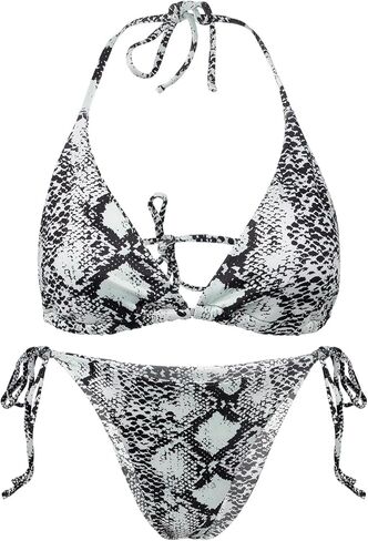 إمرأة 2 قطعة حار مثير اعوج طباعة بيكيني عالية الخصر العميق الخامس الرسن مثلث الأفعى طباعة المايوه in Kuwait