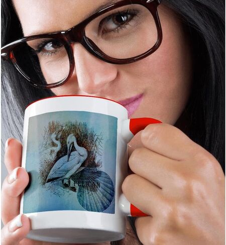 كوب 3dRose_79355_4 "Aqua Pelican Beach Theme Art" كوب أسود بلونين، 11 أونصة، متعدد الألوان in Saudi Arabia