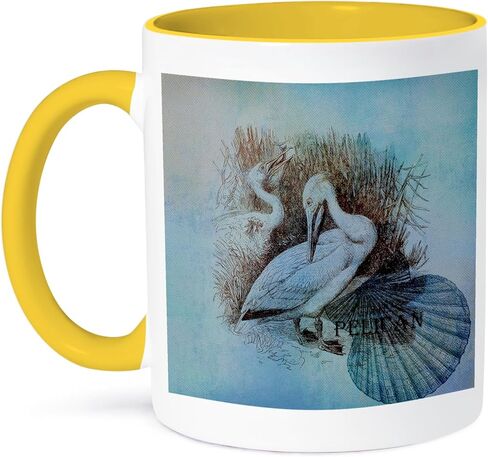 كوب 3dRose_79355_4 "Aqua Pelican Beach Theme Art" كوب أسود بلونين، 11 أونصة، متعدد الألوان in Saudi Arabia