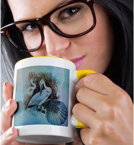 كوب 3dRose_79355_4 "Aqua Pelican Beach Theme Art" كوب أسود بلونين، 11 أونصة، متعدد الألوان in Saudi Arabia