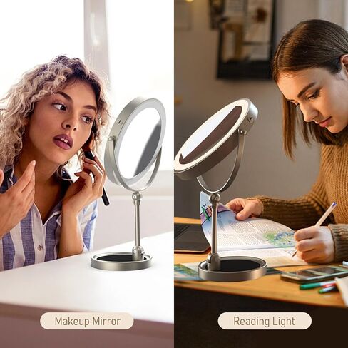 مرآة مكبرة كبيرة مقاس 9 بوصات من TopDirect مع مرآة زينة قابلة لضبط الارتفاع والضوء مع أضواء، ومرآة مكياج مضاءة قابلة لإعادة الشحن 1X/10X، و3 ألوان ودوران 360 درجة، ومرآة واقفة مزدوجة الجوانب in Kuwait