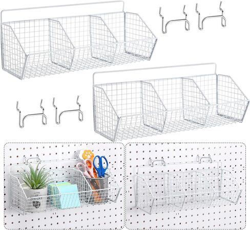 Suzile 2 جهاز كمبيوتر شخصى مقسمة سلال Pegboard مجموعة سلال المرآب المعدنية مع 4 السنانير Pegboard جدار جبل Pegboard سلال تخزين Pegboard منظم لتخزين ملحقات الحمام منضدة، 3 شبكات (أسود) in Saudi Arabia