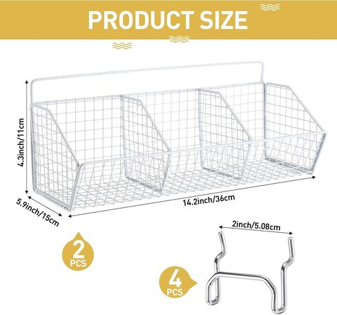Suzile 2 جهاز كمبيوتر شخصى مقسمة سلال Pegboard مجموعة سلال المرآب المعدنية مع 4 السنانير Pegboard جدار جبل Pegboard سلال تخزين Pegboard منظم لتخزين ملحقات الحمام منضدة، 3 شبكات (أسود) in Saudi Arabia