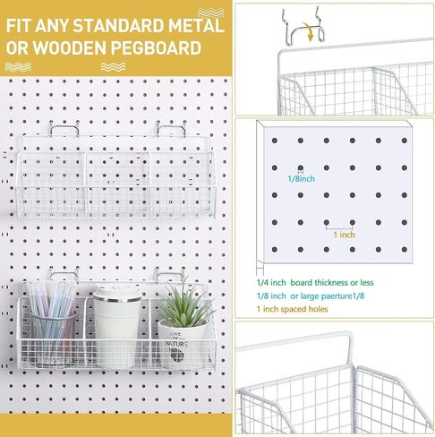 Suzile 2 جهاز كمبيوتر شخصى مقسمة سلال Pegboard مجموعة سلال المرآب المعدنية مع 4 السنانير Pegboard جدار جبل Pegboard سلال تخزين Pegboard منظم لتخزين ملحقات الحمام منضدة، 3 شبكات (أسود) in Saudi Arabia