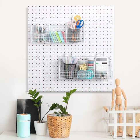 Suzile 2 جهاز كمبيوتر شخصى مقسمة سلال Pegboard مجموعة سلال المرآب المعدنية مع 4 السنانير Pegboard جدار جبل Pegboard سلال تخزين Pegboard منظم لتخزين ملحقات الحمام منضدة، 3 شبكات (أسود) in Saudi Arabia