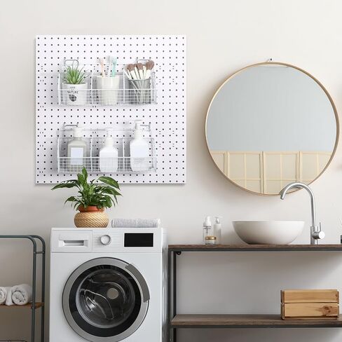 Suzile 2 جهاز كمبيوتر شخصى مقسمة سلال Pegboard مجموعة سلال المرآب المعدنية مع 4 السنانير Pegboard جدار جبل Pegboard سلال تخزين Pegboard منظم لتخزين ملحقات الحمام منضدة، 3 شبكات (أسود) in Saudi Arabia