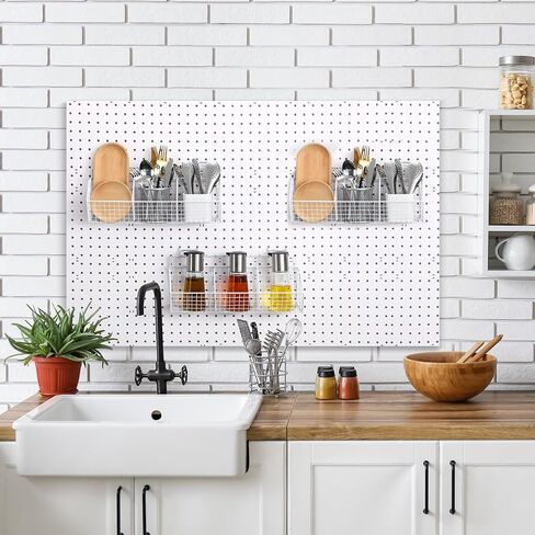 Suzile 2 جهاز كمبيوتر شخصى مقسمة سلال Pegboard مجموعة سلال المرآب المعدنية مع 4 السنانير Pegboard جدار جبل Pegboard سلال تخزين Pegboard منظم لتخزين ملحقات الحمام منضدة، 3 شبكات (أسود) in Saudi Arabia