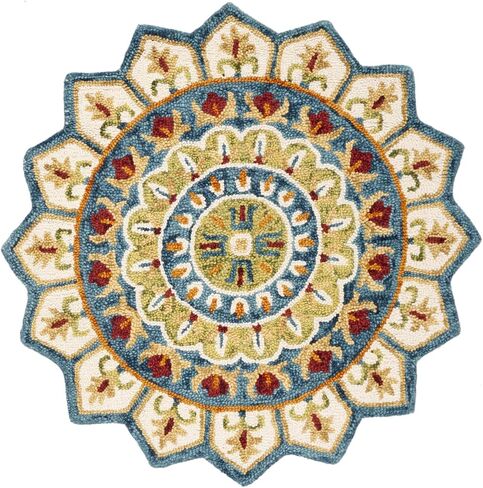 SAFAVIEH Novelty Collection 3' Round Ivory/Blue NOV605M Handmade Boho Floral Premium Wool Entryway Foyer Living Room Bedroom Kitchen Area Rug in Saudi Arabia