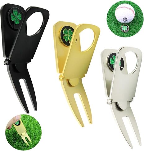 2 Pcs Lucky Clover Golf Cigar Holder for Golf Cart - Magnetic Cigar Clip Keeps Your Cigar Safe - 6 in 1 Golf Divot Tool and Ball Marker, Black in Saudi Arabia