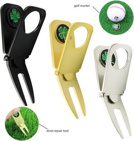 2 Pcs Lucky Clover Golf Cigar Holder for Golf Cart - Magnetic Cigar Clip Keeps Your Cigar Safe - 6 in 1 Golf Divot Tool and Ball Marker, Black in Saudi Arabia