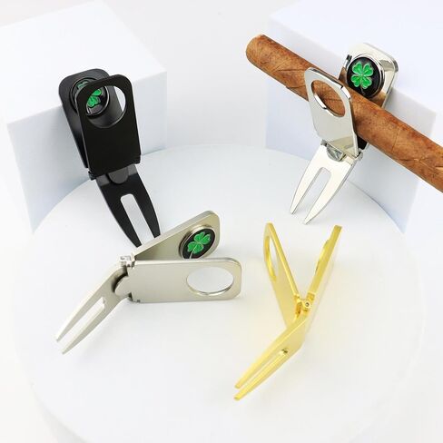 2 Pcs Lucky Clover Golf Cigar Holder for Golf Cart - Magnetic Cigar Clip Keeps Your Cigar Safe - 6 in 1 Golf Divot Tool and Ball Marker, Black in Saudi Arabia