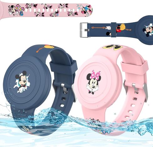 2 Pack Bracelet for AirTag Holder for Kids, Waterproof AirTag Bracelet for Kids with Cute Cartoon Design, Full Coverage Anti-Lost Silicone Airtag Wristband for Children, Healthy Material (Green+Blue) in Saudi Arabia