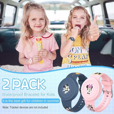 2 Pack Bracelet for AirTag Holder for Kids, Waterproof AirTag Bracelet for Kids with Cute Cartoon Design, Full Coverage Anti-Lost Silicone Airtag Wristband for Children, Healthy Material (Green+Blue) in Saudi Arabia
