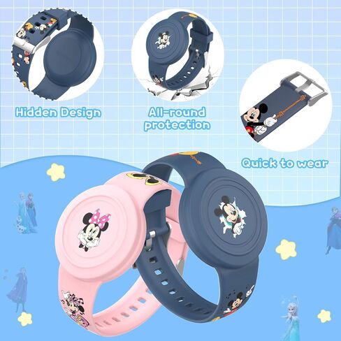 2 Pack Bracelet for AirTag Holder for Kids, Waterproof AirTag Bracelet for Kids with Cute Cartoon Design, Full Coverage Anti-Lost Silicone Airtag Wristband for Children, Healthy Material (Green+Blue) in Saudi Arabia