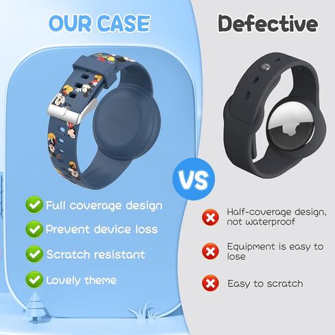 2 Pack Bracelet for AirTag Holder for Kids, Waterproof AirTag Bracelet for Kids with Cute Cartoon Design, Full Coverage Anti-Lost Silicone Airtag Wristband for Children, Healthy Material (Green+Blue) in Saudi Arabia