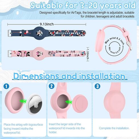 2 Pack Bracelet for AirTag Holder for Kids, Waterproof AirTag Bracelet for Kids with Cute Cartoon Design, Full Coverage Anti-Lost Silicone Airtag Wristband for Children, Healthy Material (Green+Blue) in Saudi Arabia