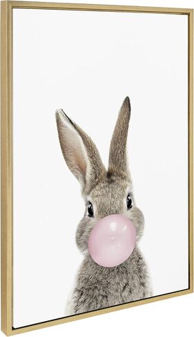 لوحة فنية جدارية من القماش مؤطرة من Kate and Laurel Sylvie Bubble Gum Bunny من تصميم Amy Peterson Art Studio، مقاس 18 × 24 طبيعية، فن حيوان غريب الأطوار لطيف للجدار in Saudi Arabia