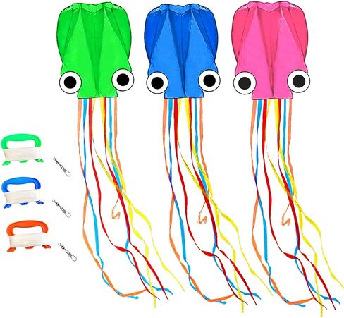 Octopus Kites for Kids & Adults Easy to Fly, 24"x 158" Large Soft Kite Kit for Boys and Girls, Single Line 3D Beach Kite Set for Teens, it Comes with 300FT Kite Handle in Kuwait