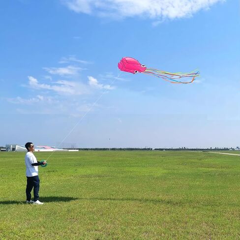 Octopus Kites for Kids & Adults Easy to Fly, 24"x 158" Large Soft Kite Kit for Boys and Girls, Single Line 3D Beach Kite Set for Teens, it Comes with 300FT Kite Handle in Kuwait