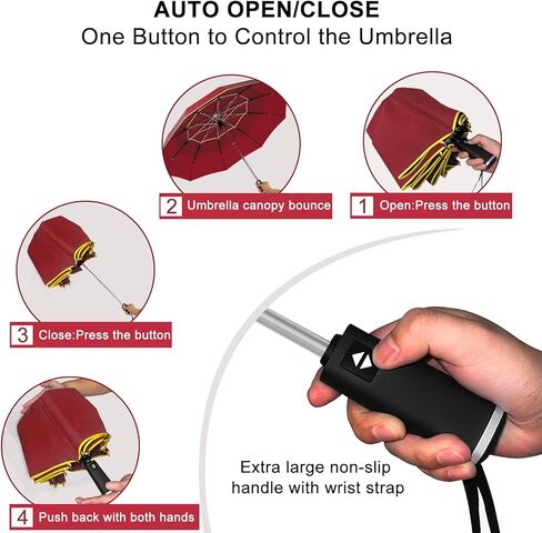 مظلة غولف كبيرة جدًا من ساتول مقاس 62 بوصة - مقاومة للرياح و10 أضلاع مزودة بفتحات تهوية مزدوجة وشرائط عاكسة للضوء تفتح/تغلق تلقائيًا للحماية من الأشعة فوق البنفسجية خفيفة الوزن وصغيرة الحجم للاستخدام في الهواء الطلق والسفر (أحمر) in Kuwait