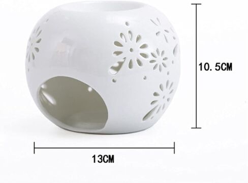 Ceramic Tealight Candle Holder White Essential Oil Burner with Candle Spoon, Round Incense Holder Ornament for Home Decoration/Christmas Decor/Housewarming Gift/Yoga/Spa (Romantic Flower Pattern) in Saudi Arabia