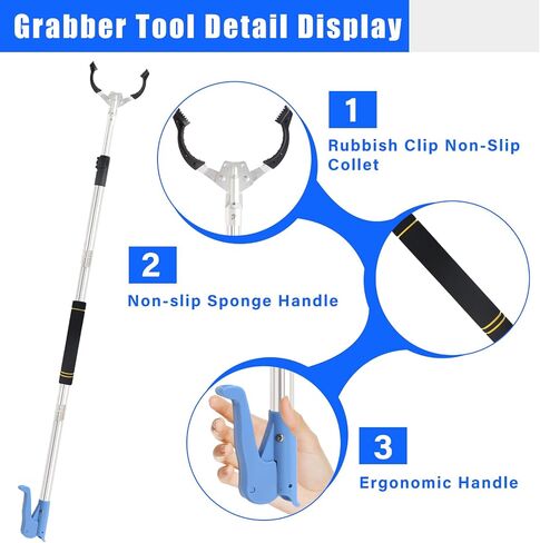 Grabber Reacher Tool Heavy Duty,53in Trash Picker Upper Grabber Extra Long Handle Trash Picker Stainless Steels Tube Reacher Grabber Pickup Tool with Sponge Handle in Saudi Arabia