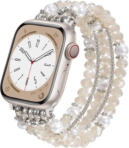 Morse Code Beaded Boho Bracelet Compatible for Apple Watch Band for Women 38mm 40mm 41mm 42mm 44mm 45mm, Handmade Elastic Stretch Apple Watch Band Strap for iWatch Series 9 8 7 6 5 4 3 2 1 SE in Saudi Arabia