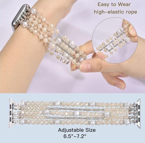 Morse Code Beaded Boho Bracelet Compatible for Apple Watch Band for Women 38mm 40mm 41mm 42mm 44mm 45mm, Handmade Elastic Stretch Apple Watch Band Strap for iWatch Series 9 8 7 6 5 4 3 2 1 SE in Saudi Arabia