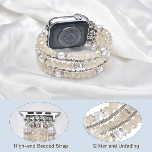 Morse Code Beaded Boho Bracelet Compatible for Apple Watch Band for Women 38mm 40mm 41mm 42mm 44mm 45mm, Handmade Elastic Stretch Apple Watch Band Strap for iWatch Series 9 8 7 6 5 4 3 2 1 SE in Saudi Arabia