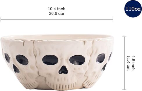 وعاء تقديم سيراميك من Bico Halloween Skull مقاس 10.4 بوصة من السيراميك الأبيض، مناسب للحلوى والشوكولاتة والبسكويت والميكروويف وغسالة الأطباق in Kuwait