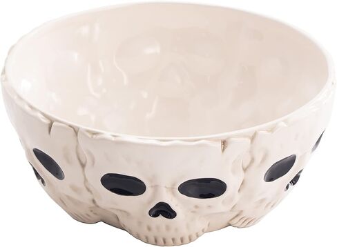 وعاء تقديم سيراميك من Bico Halloween Skull مقاس 10.4 بوصة من السيراميك الأبيض، مناسب للحلوى والشوكولاتة والبسكويت والميكروويف وغسالة الأطباق in Kuwait