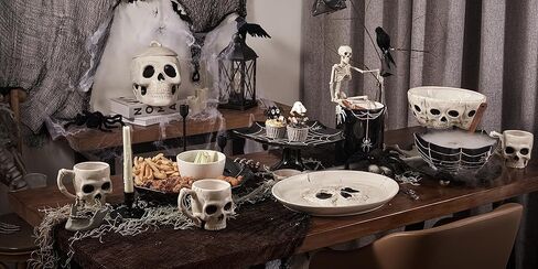 وعاء تقديم سيراميك من Bico Halloween Skull مقاس 10.4 بوصة من السيراميك الأبيض، مناسب للحلوى والشوكولاتة والبسكويت والميكروويف وغسالة الأطباق in Kuwait