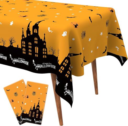 Halloween Tablecloth, 2 PCS Halloween Tablecloth Plastic, Halloween Disposable Tablecloth, 54" x 108" Halloween Tablecloth Rectangle, Halloween Table Cover for Halloween Party Supplies Decorations in Saudi Arabia