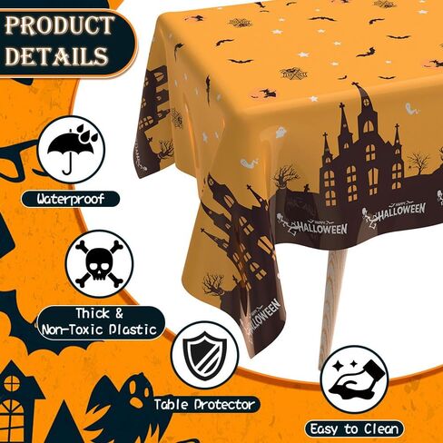 Halloween Tablecloth, 2 PCS Halloween Tablecloth Plastic, Halloween Disposable Tablecloth, 54" x 108" Halloween Tablecloth Rectangle, Halloween Table Cover for Halloween Party Supplies Decorations in Saudi Arabia