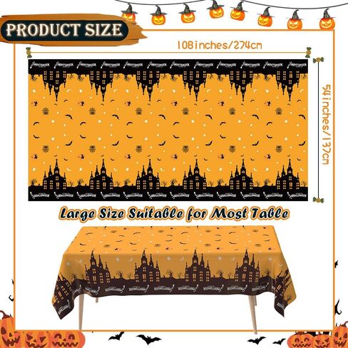 Halloween Tablecloth, 2 PCS Halloween Tablecloth Plastic, Halloween Disposable Tablecloth, 54" x 108" Halloween Tablecloth Rectangle, Halloween Table Cover for Halloween Party Supplies Decorations in Saudi Arabia