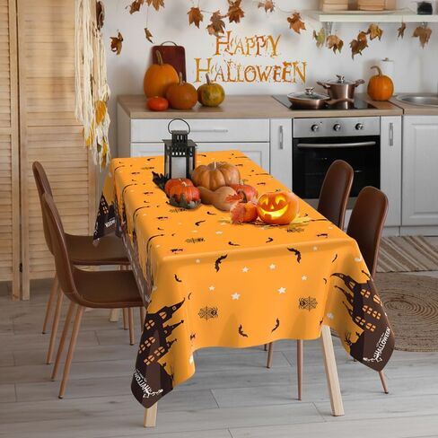Halloween Tablecloth, 2 PCS Halloween Tablecloth Plastic, Halloween Disposable Tablecloth, 54" x 108" Halloween Tablecloth Rectangle, Halloween Table Cover for Halloween Party Supplies Decorations in Saudi Arabia