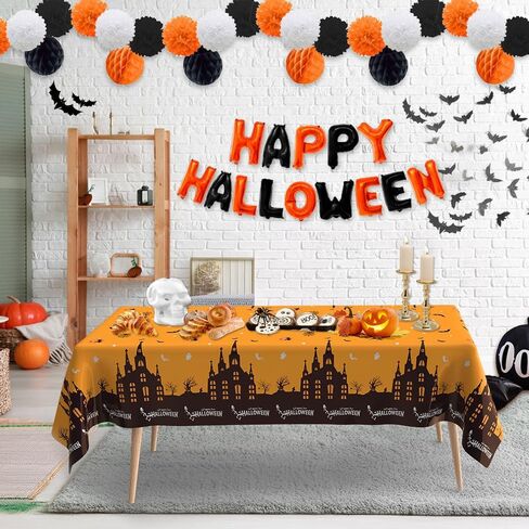 Halloween Tablecloth, 2 PCS Halloween Tablecloth Plastic, Halloween Disposable Tablecloth, 54" x 108" Halloween Tablecloth Rectangle, Halloween Table Cover for Halloween Party Supplies Decorations in Saudi Arabia