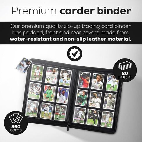 9 Pocket Trading Card Binder, Card Collection Binder PU Leather, 360 Pages for your Card Binder, Card Book Holder for Trading Cards, Top Loader Binder for Cards., Negro - Gris in Saudi Arabia
