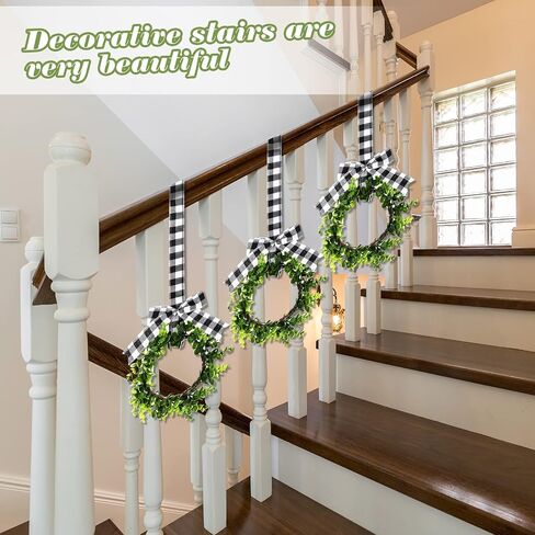 Unittype 18 Pcs Christmas Faux Kitchen Cabinet Wreaths Mini Christmas Hanging Window Wreaths with Ribbon Buffalo Plaid Bow Artificial Greenery Farmhouse for Christmas Decoration(Black, White) in Saudi Arabia