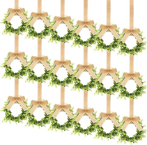 Unittype 18 Pcs Christmas Faux Kitchen Cabinet Wreaths Mini Christmas Hanging Window Wreaths with Ribbon Buffalo Plaid Bow Artificial Greenery Farmhouse for Christmas Decoration(Black, White) in Saudi Arabia