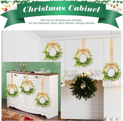 Unittype 18 Pcs Christmas Faux Kitchen Cabinet Wreaths Mini Christmas Hanging Window Wreaths with Ribbon Buffalo Plaid Bow Artificial Greenery Farmhouse for Christmas Decoration(Black, White) in Saudi Arabia